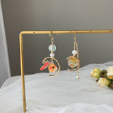 Goldfish and Bubble Dangle Earrings - fish earrings - Unique Dangle